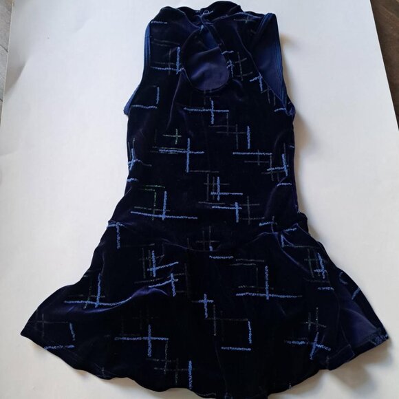 Mondor sleeveless velour figure skating dress navy blue with motifs size 8-10 - Picture 2 of 4